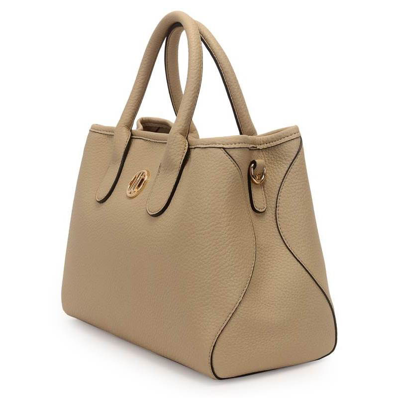Bolsa WJ feminina bege vista lateral mostrando formato estruturado e base larga